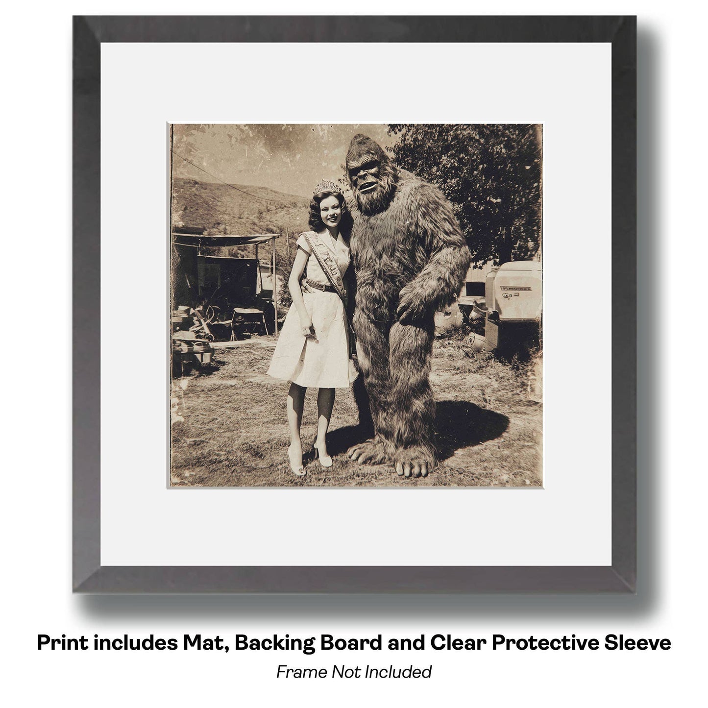 Bigfoot on Dock Having a Heart-to-Heart Talk Art Print - 8"x8" Artwork for 12"x12" Frame