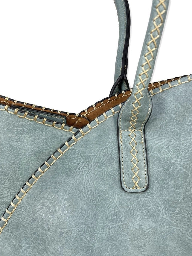 Stitch Trim Shoulder Bag-Blue