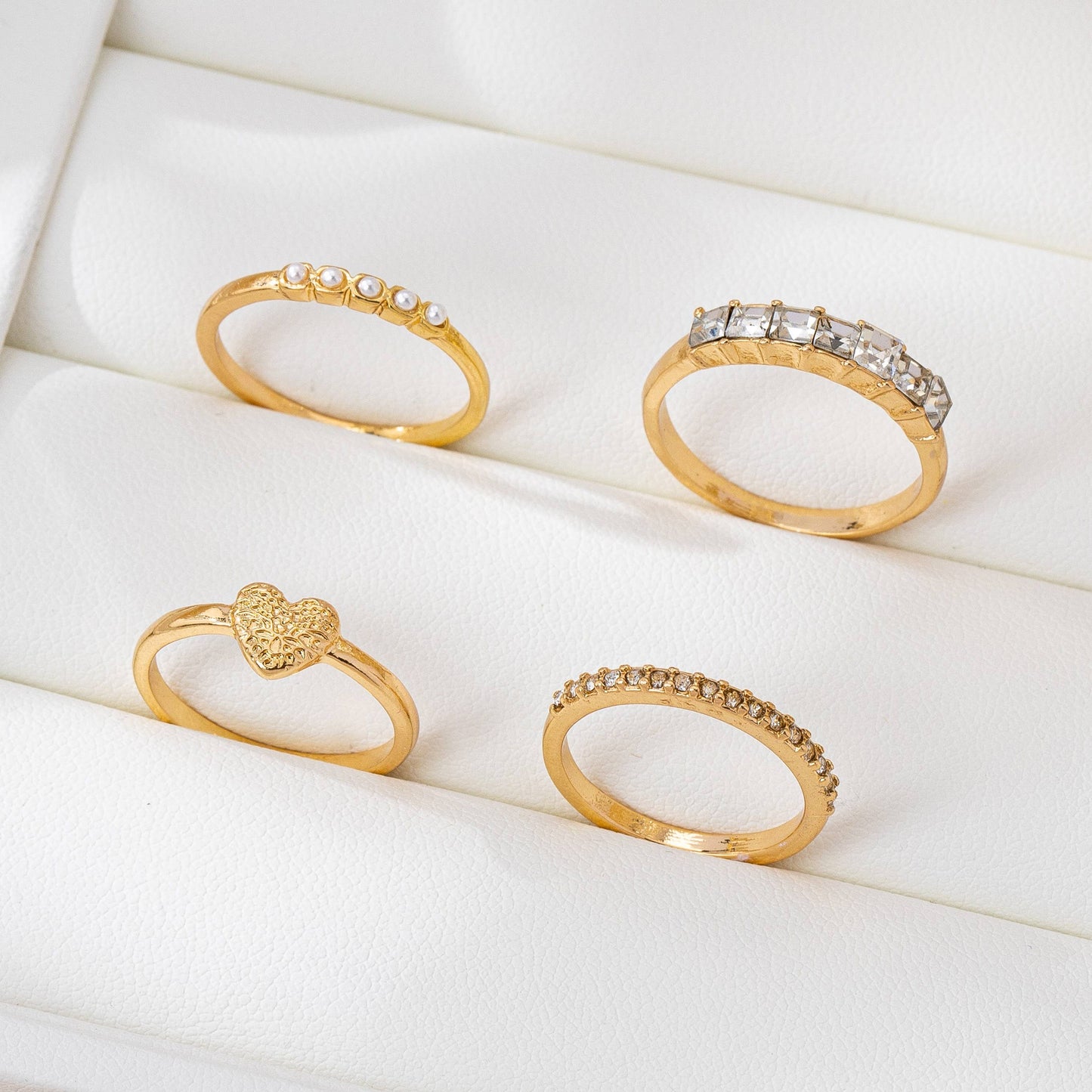 Gold-Tone Mixed Crystal & Pearl Stacking Ring Set | 80R177: SET