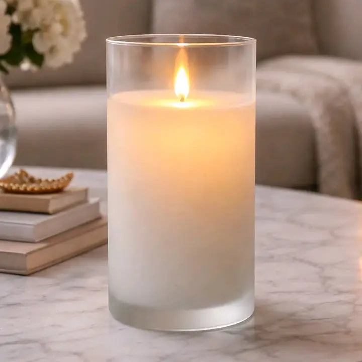 Clear Glass Cylinder Moving Flame LED Candle 3x6in