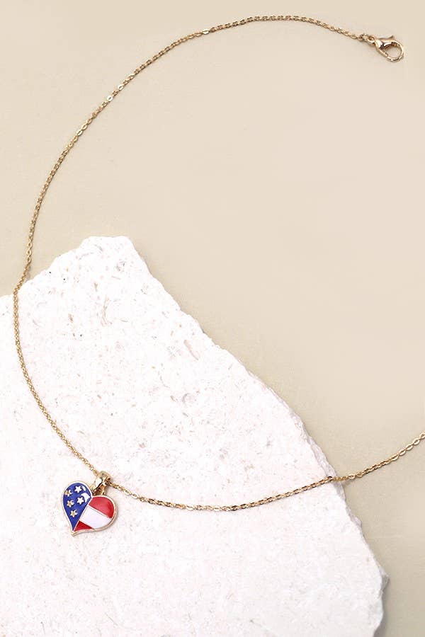 4TH OF JULY FLAG HEART NECKLACE | 80N542: Gold