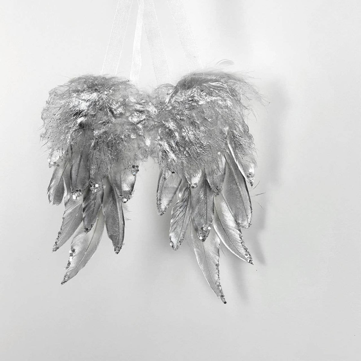 Silver Metallic Feather Angel Wing Ornament