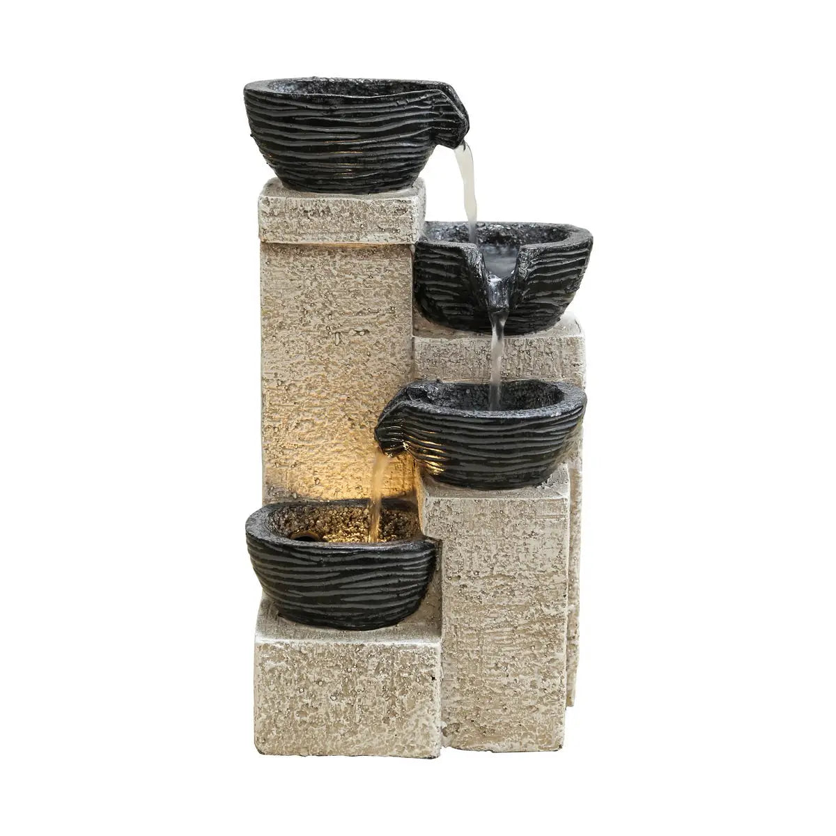 Stacking Bowls Fountain with Warm White Led Lights