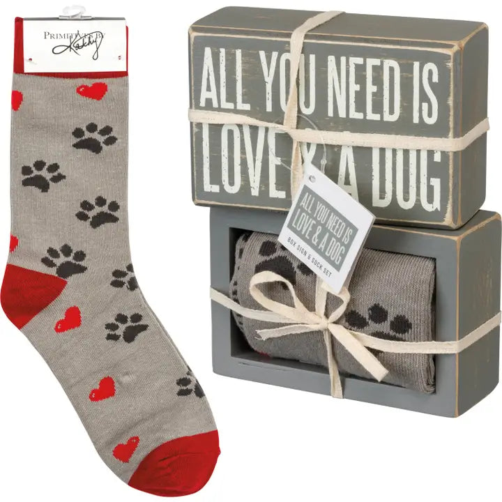 Love and A Dog Box Sign and Sock Set
