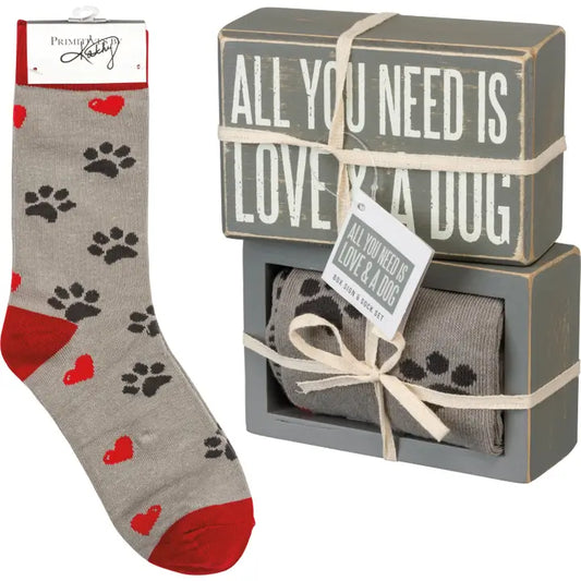 Love and A Dog Box Sign and Sock Set