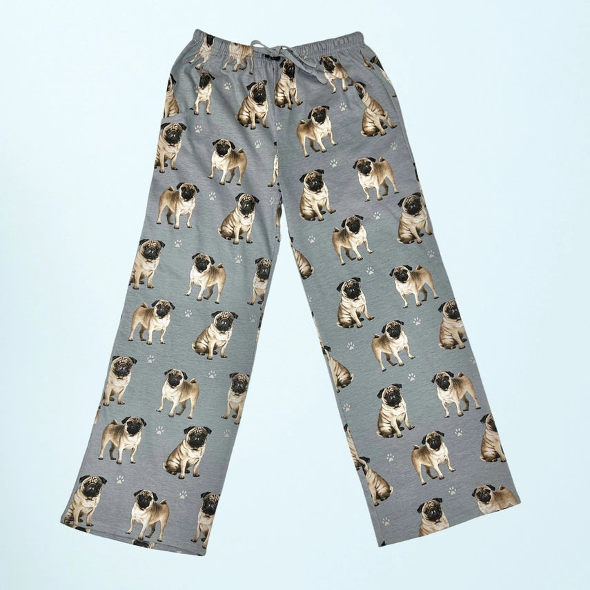 Pug Pajama Bottoms - Pet Lover Pajama Pants  Large