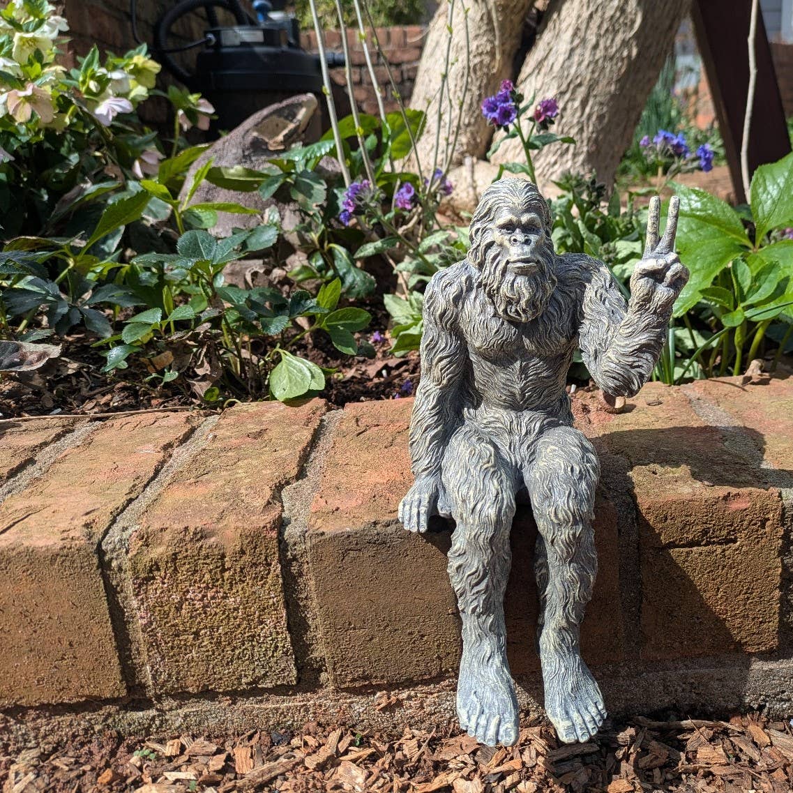 Bigfoot Peace Sign Sasquatch Statue 10 inch H Shelf Sitter: Stonewash