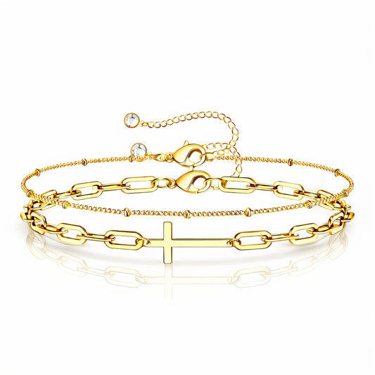 18 karat gold plate, stainless steel crosses bracelet