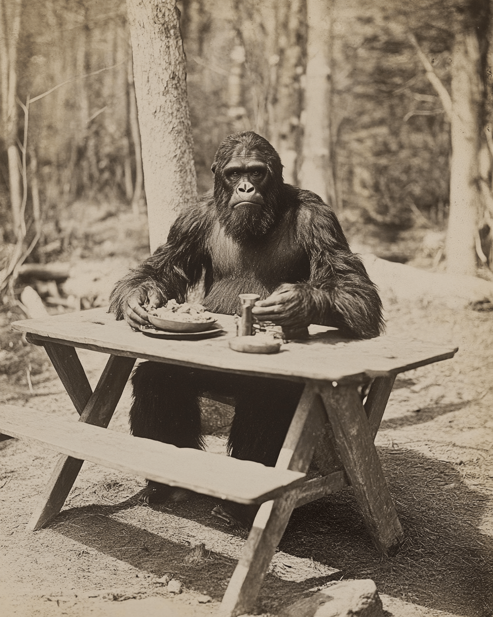 Sasquatch Picnic - Bigfoot - Mythical Beasts Wall Art Prints – 8″x10″ Artwork for 11″x14″ Frame