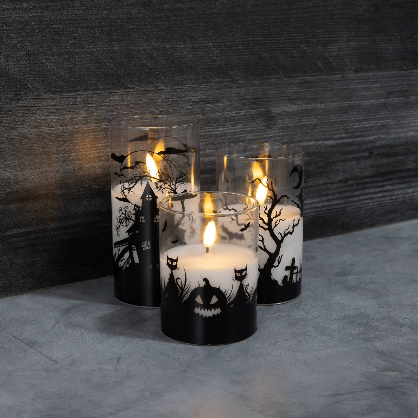 Battery Operated LED Halloween Hurricane Candles (set of 3)