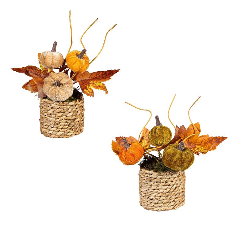Artificial Pumpkin & Leaf in Pot