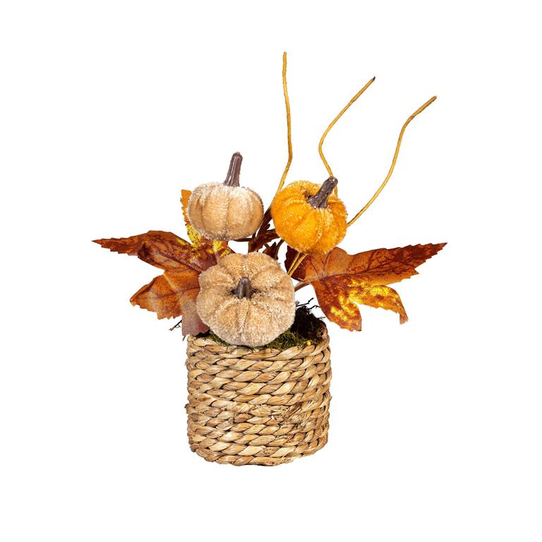 Artificial Pumpkin & Leaf in Pot