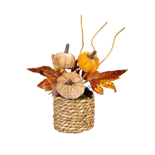 Artificial Pumpkin & Leaf in Pot