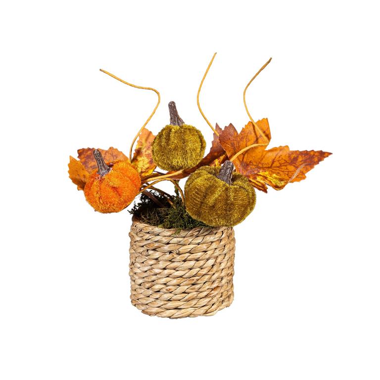 Artificial Pumpkin & Leaf in Pot