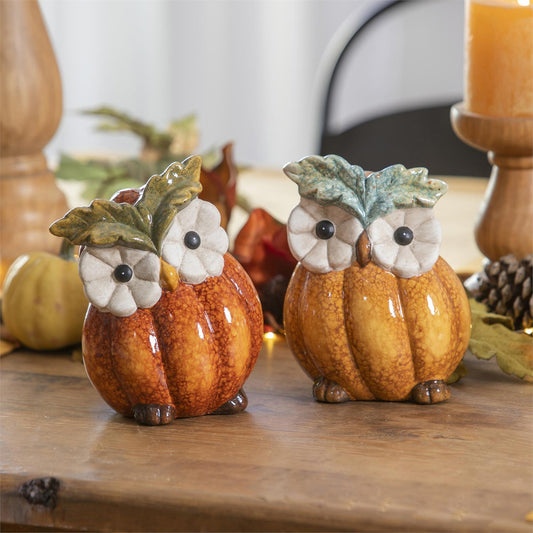 Harvest Blossom 7" Ceramic Owl Table Decor