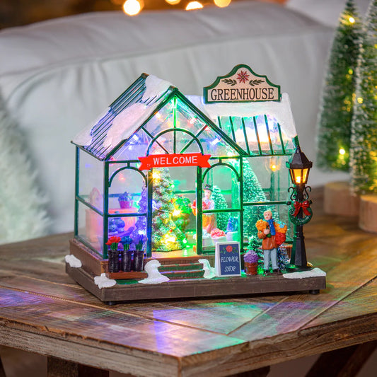 LED Christmas Greenhouse w/Rotating Tree