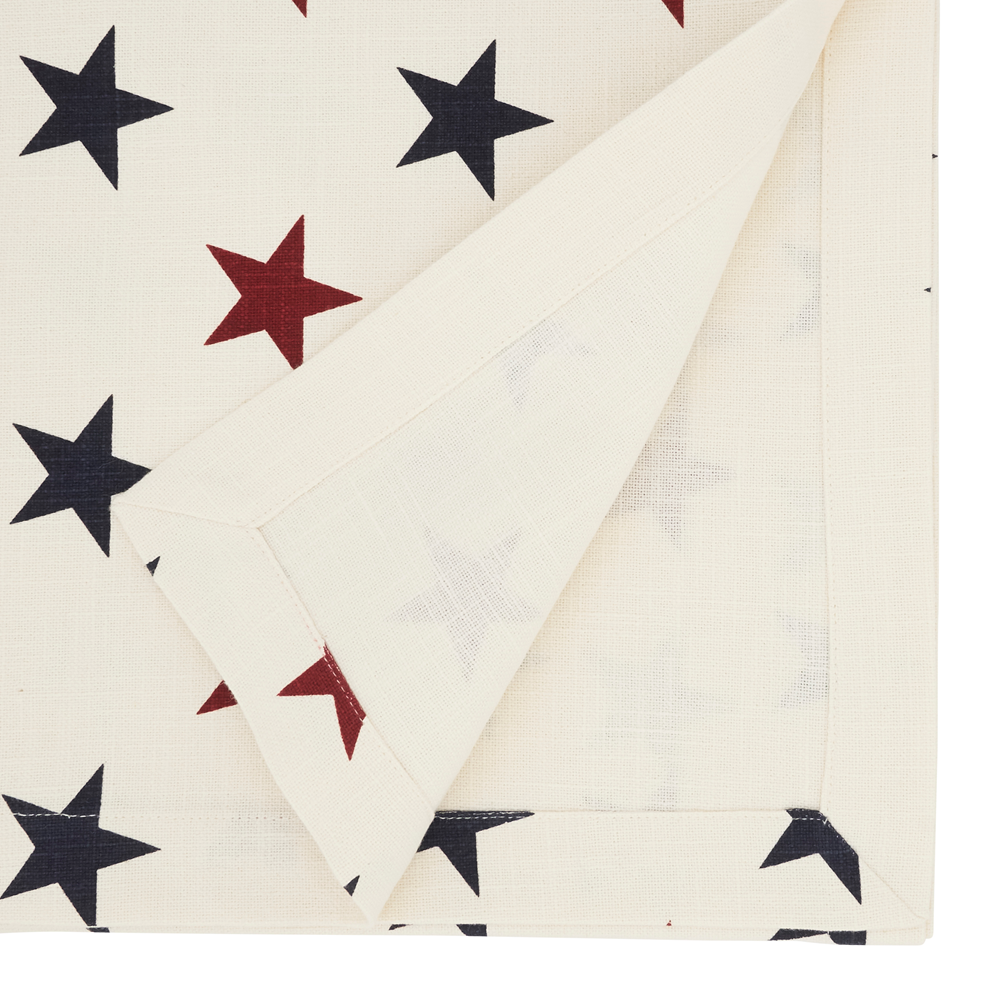 Red & Blue Stars Cotton 14"x72" White Table Runner