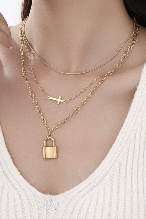 18K STAINLESS STEEL TARNISH FREE LAYERED NECKLACE | 40NK371: Gold
