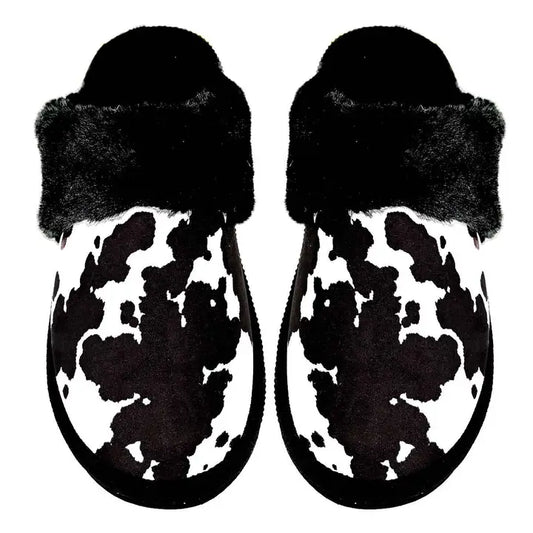 Cow Print Slippers Black