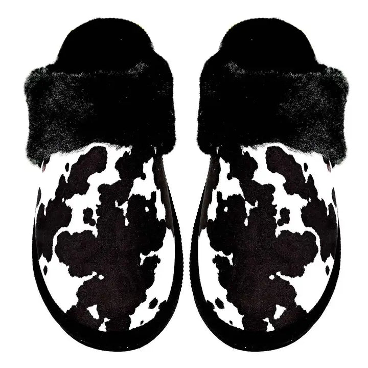 Cow Print Slippers BLK M-L