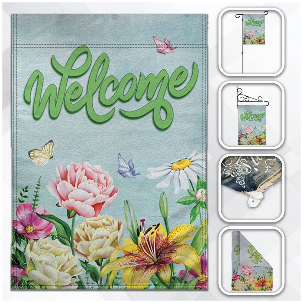 H&G Studios Welcome (Spring Flowers) 12x18in Garden Flag