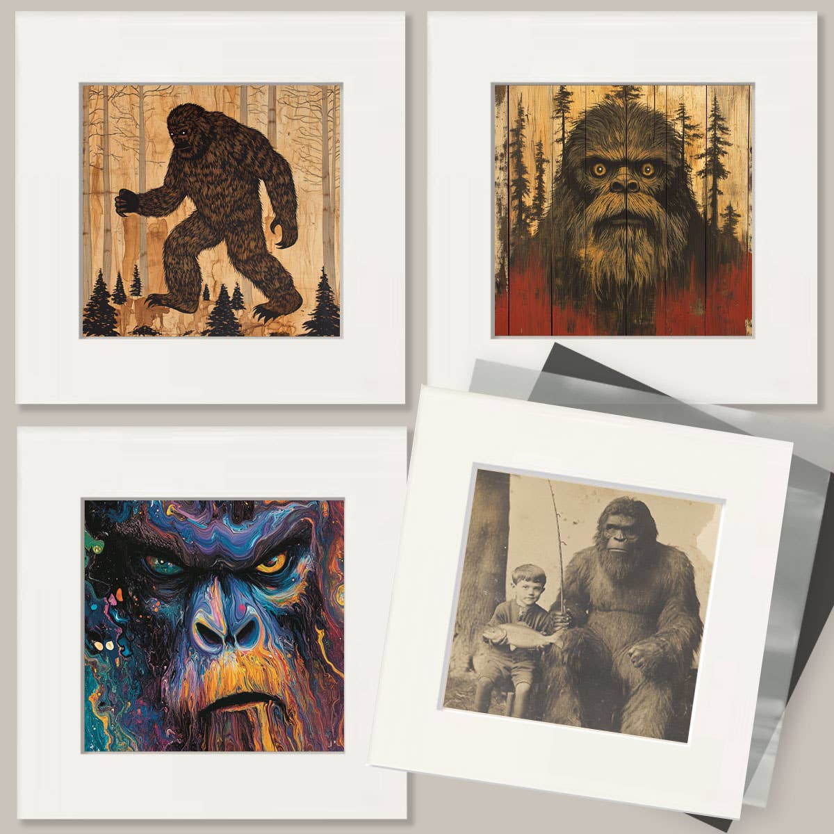 Relaxing with a Beer - Bigfoot and Sasquatch Wall Art Prints – 8″x10″ Artwork in 11″x14″ Mat
