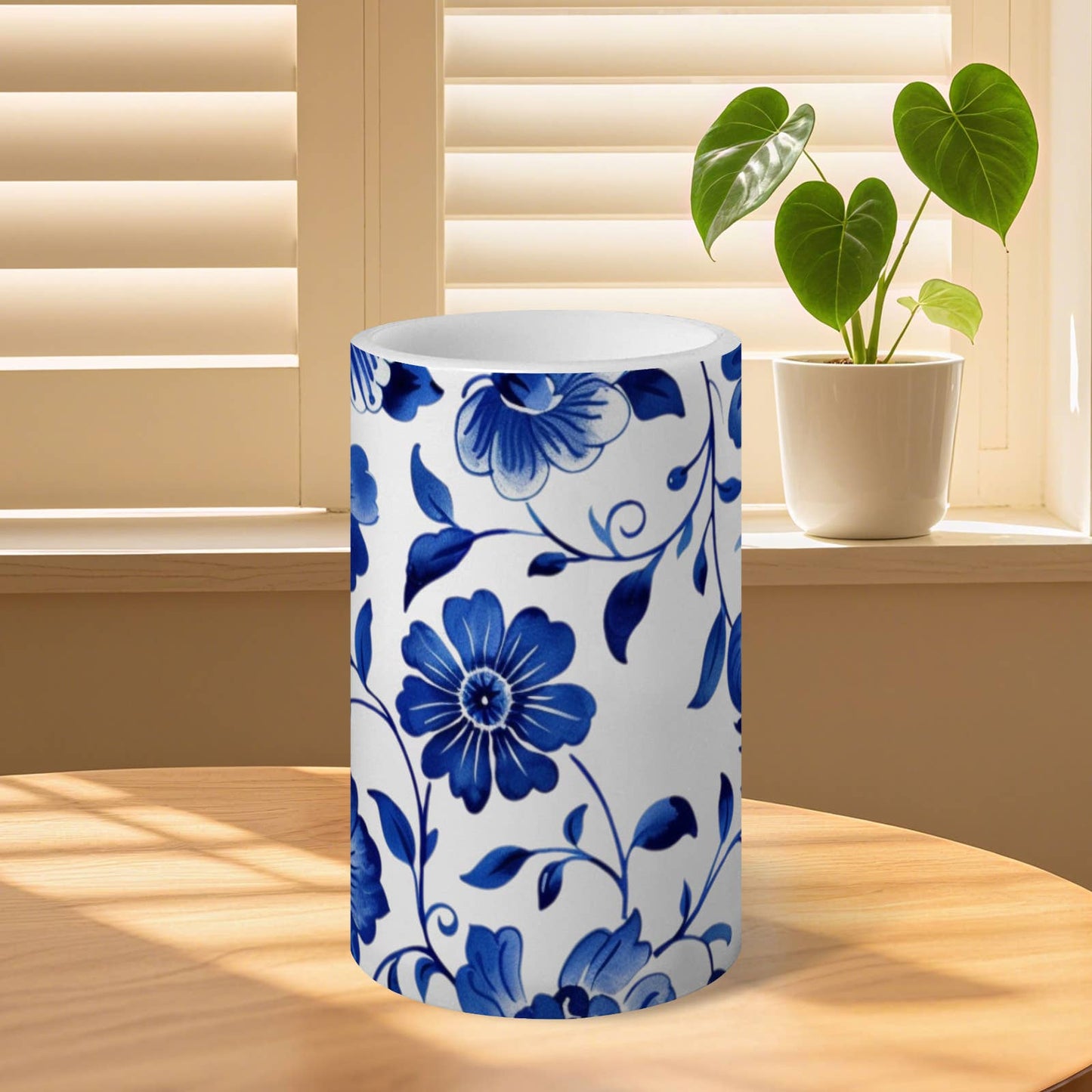 3-Piece Blue & White Porcelain Flameless LED Pillar Candles: BW2