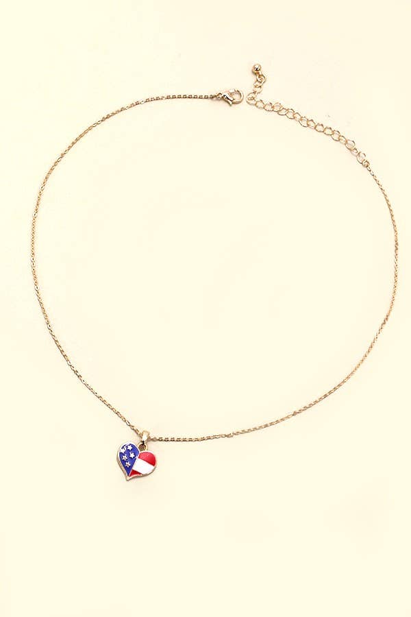 4TH OF JULY FLAG HEART NECKLACE | 80N542: Gold