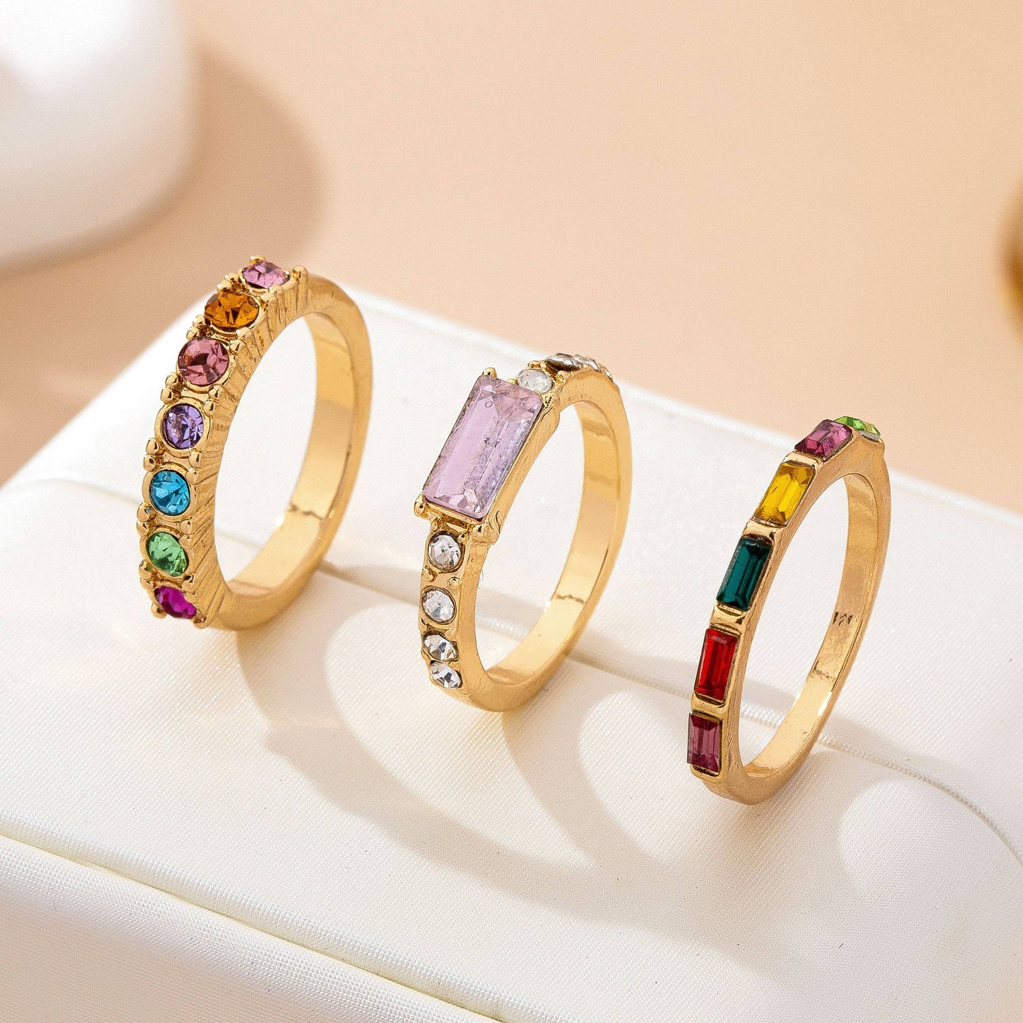 Rainbow Gemstone Triple Band Ring Set | 80R228: Set