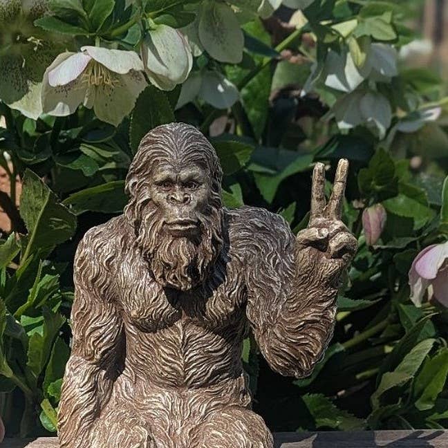 Bigfoot Peace Sign Sasquatch Statue 10 inch H Shelf Sitter: Stonewash