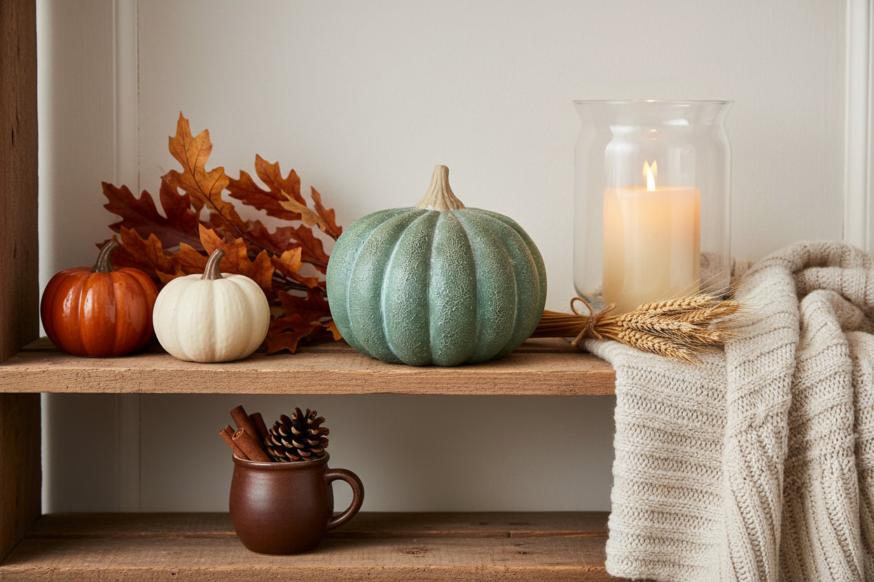 6.5 inch jade with gold highlights, terra-cotta pumpkin