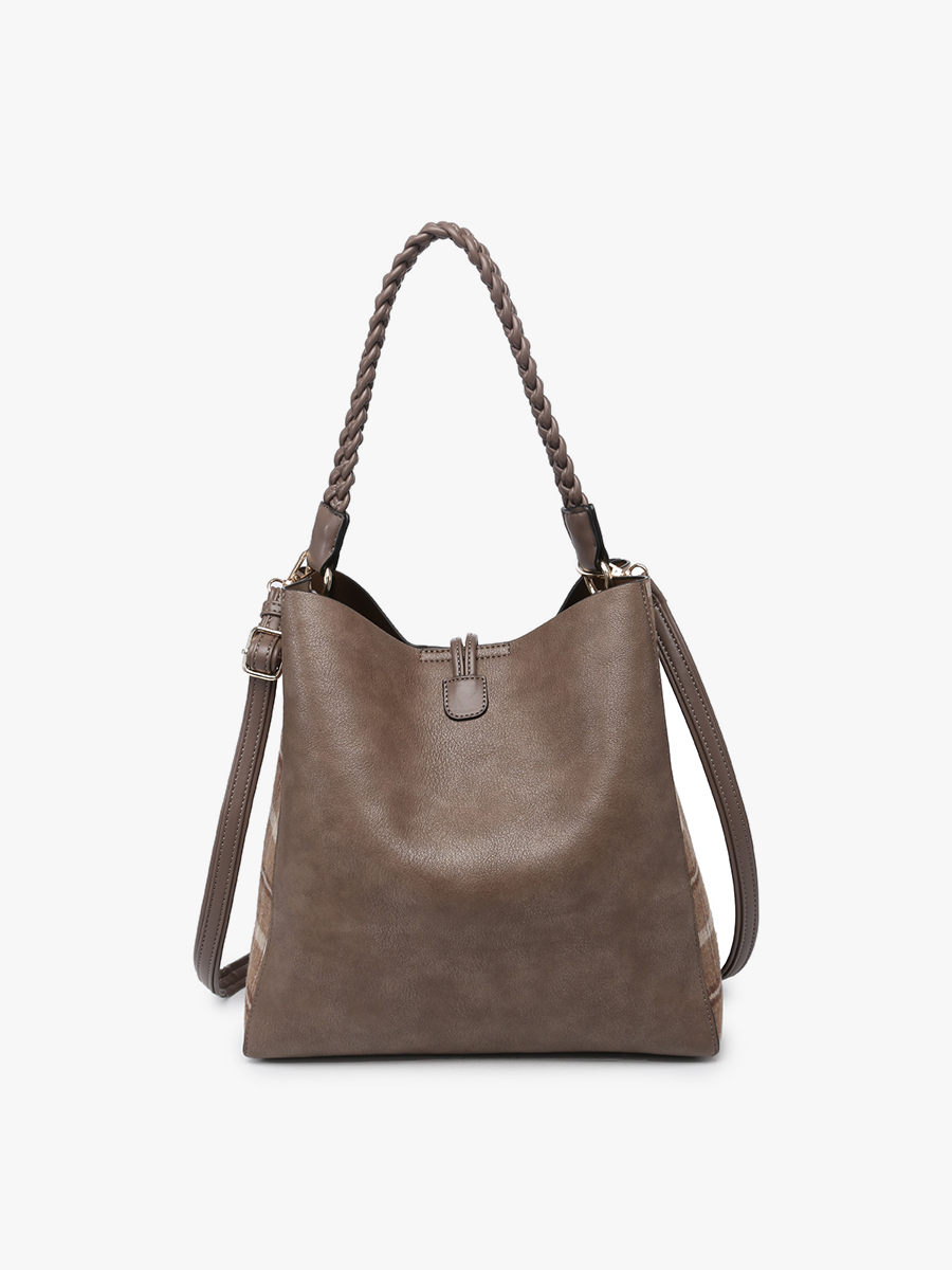 Dina Plaid Contrast Tote w/ Tassel | M2175PLD : Rust/Cream