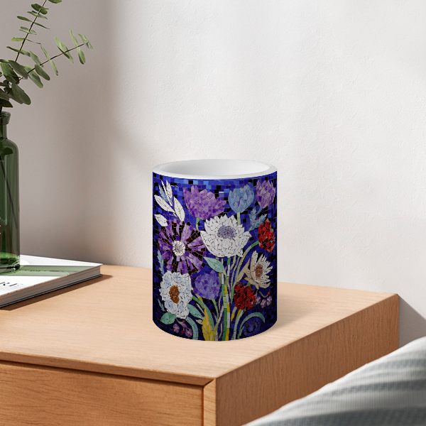 Floral Pattern Striped Flameless Pillar LED Candle Set of 3: HH7