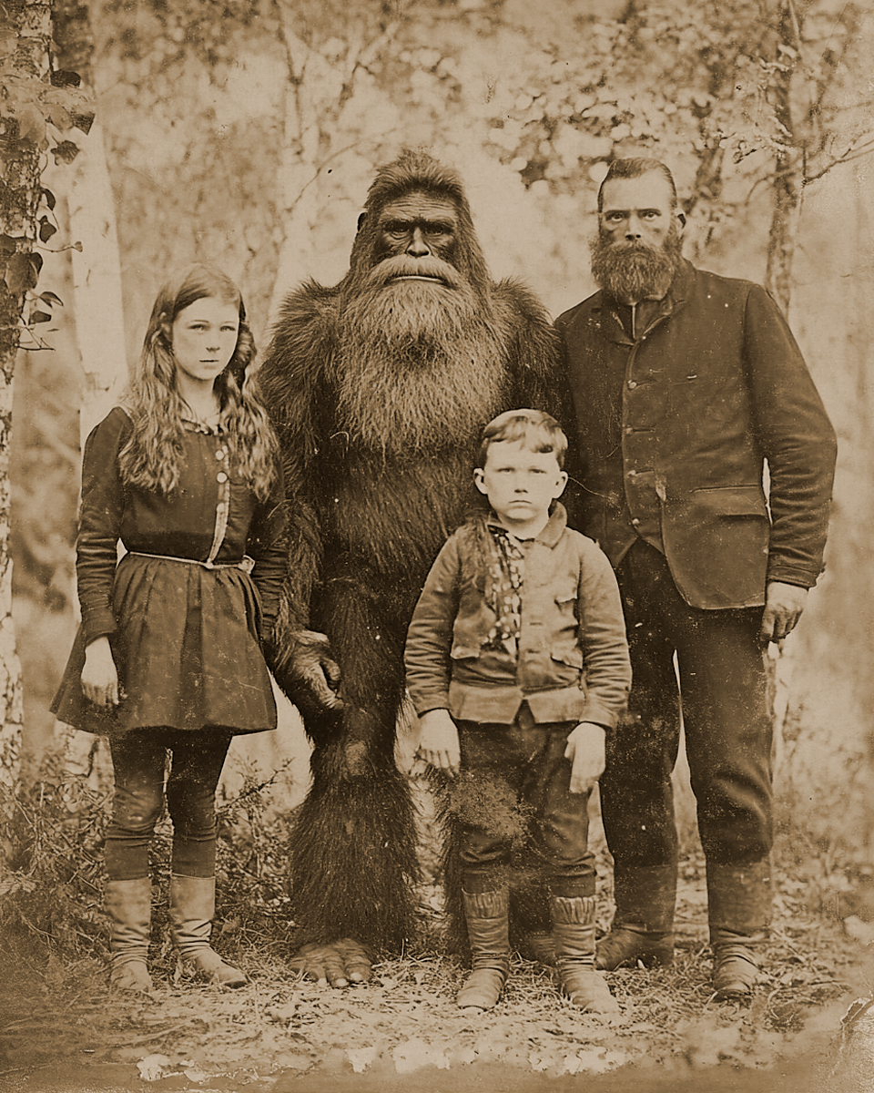 Family Portrait - Bigfoot and Sasquatch Wall Art Prints – 8″x10″ Artwork in 11″x14″ Mat