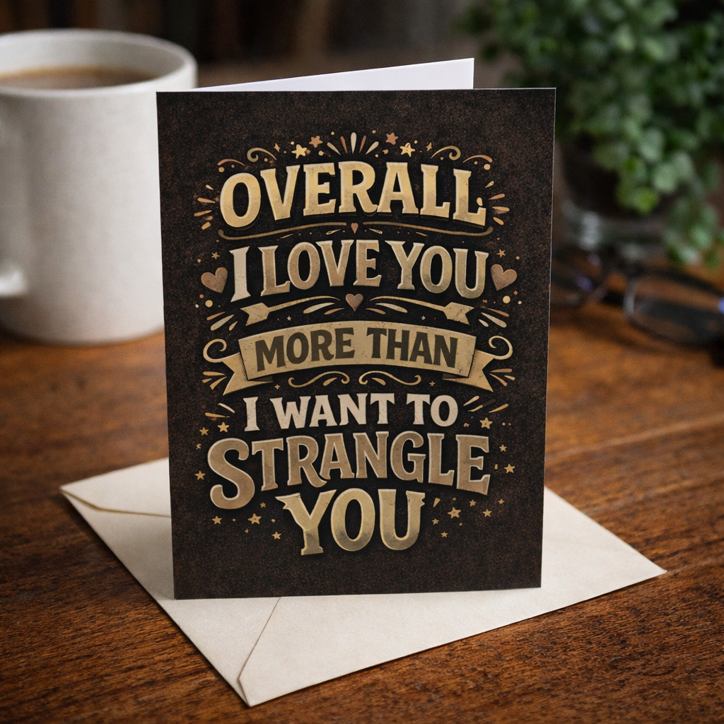 I Love You More Than I Want To Strangle You Card: Card and Envelope Only