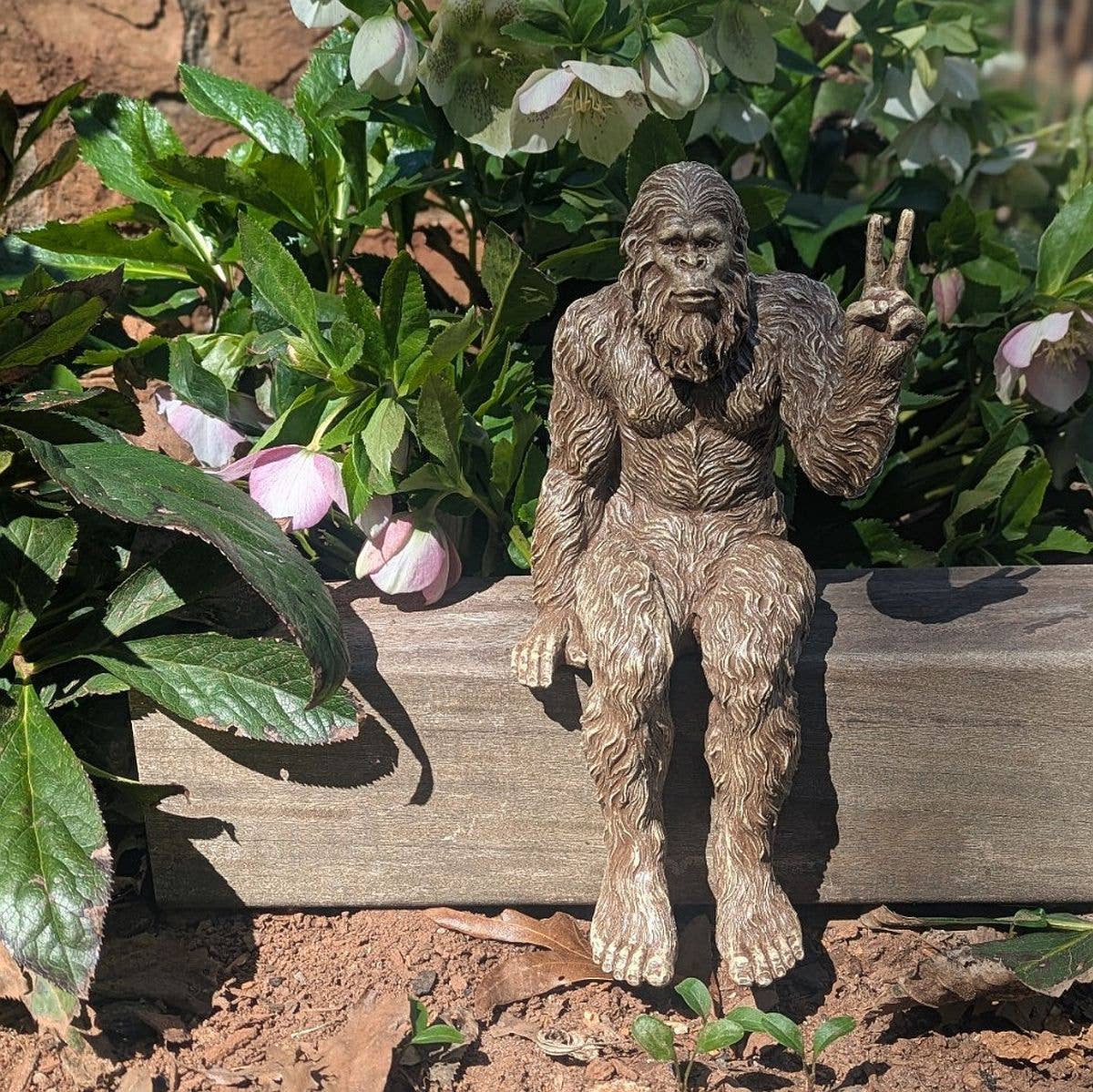 Bigfoot Peace Sign Sasquatch Statue 10 inch H Shelf Sitter: Stonewash