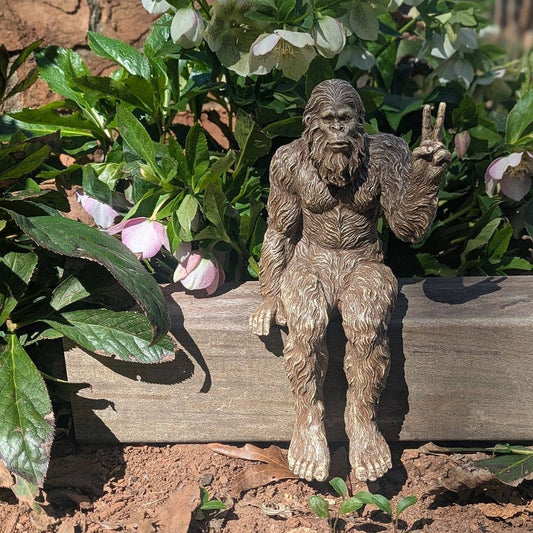 Bigfoot Peace Sign Sasquatch Statue 10 inch H Shelf Sitter: Stonewash