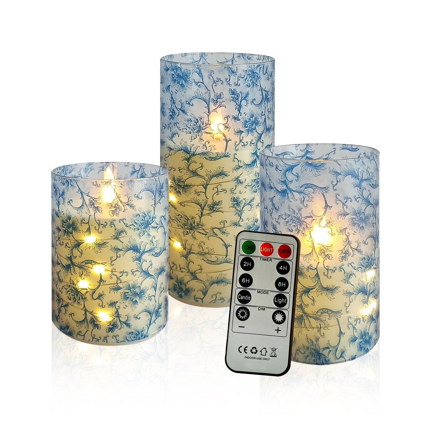 Set of 3 Floral Printed Home Decor Flameless LED Candles
