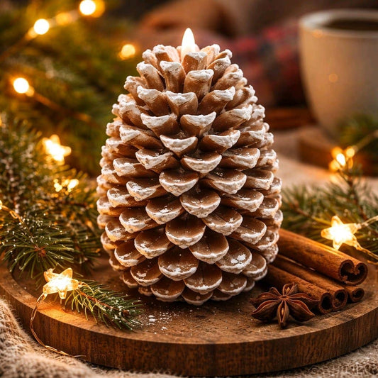 Large Pine Cone Moving Flame LED Candle 5x6.5in