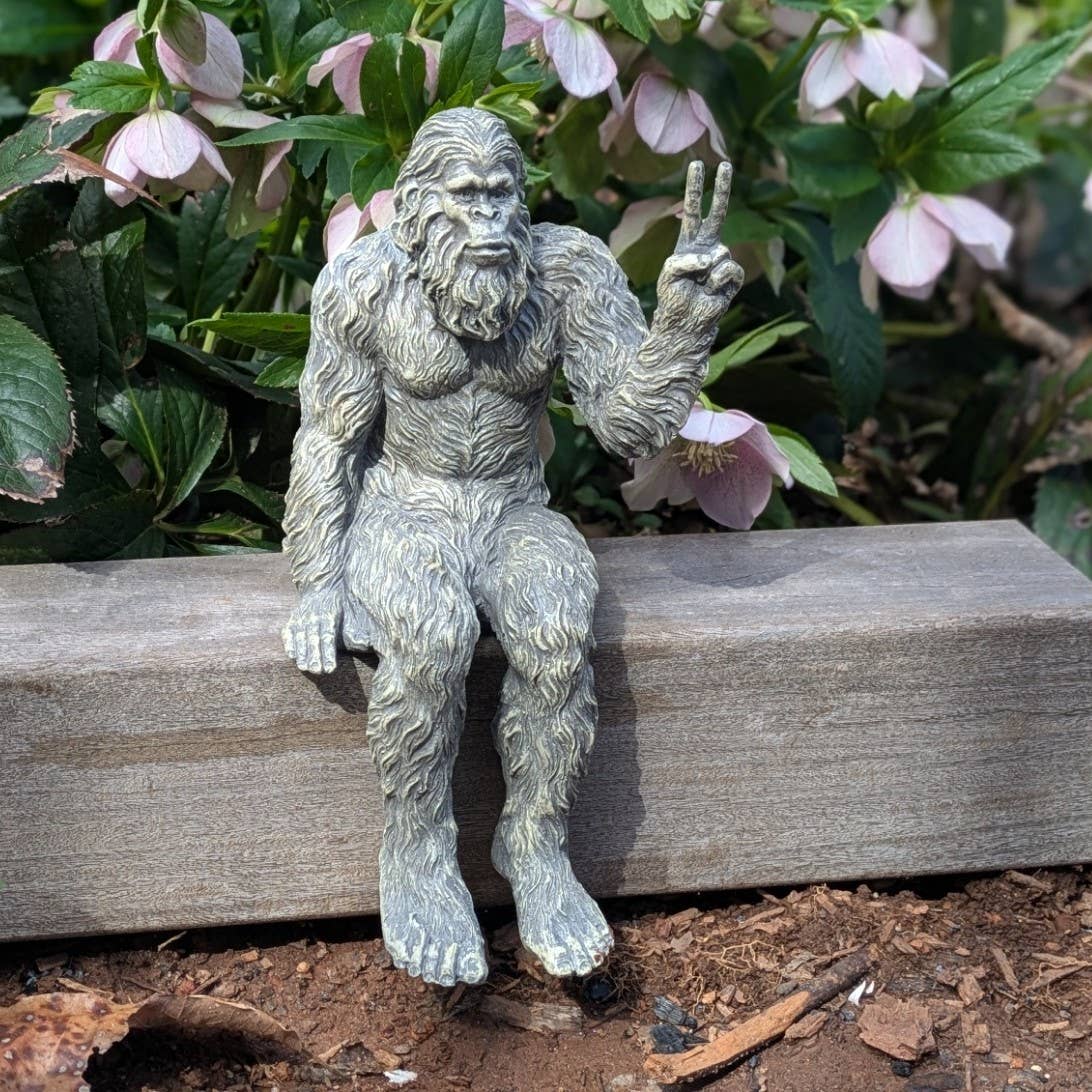 Bigfoot Peace Sign Sasquatch Statue 10 inch H Shelf Sitter: Stonewash