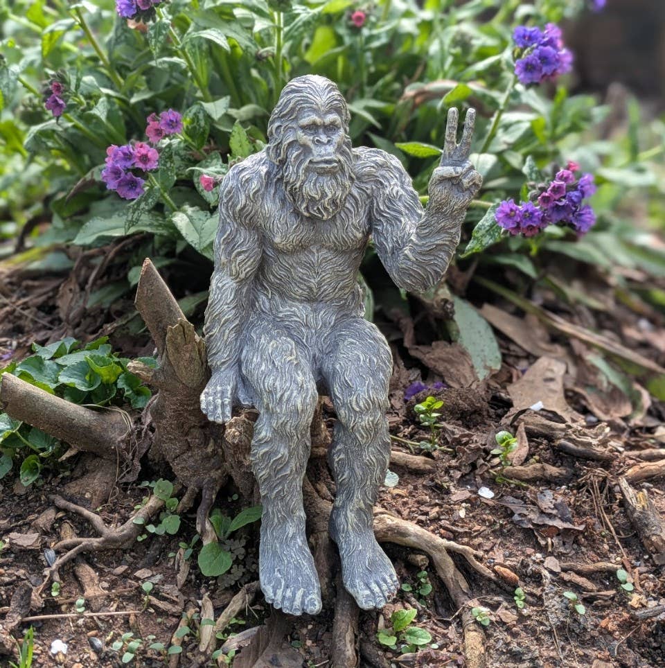 Bigfoot Peace Sign Sasquatch Statue 10 inch H Shelf Sitter: Stonewash