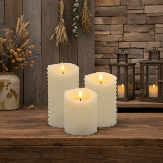 Battery Operated Textured Candles - Set of 3