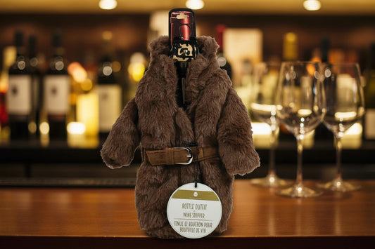 Brown Fur Coat Bottle Outfit & Bottle Stopper