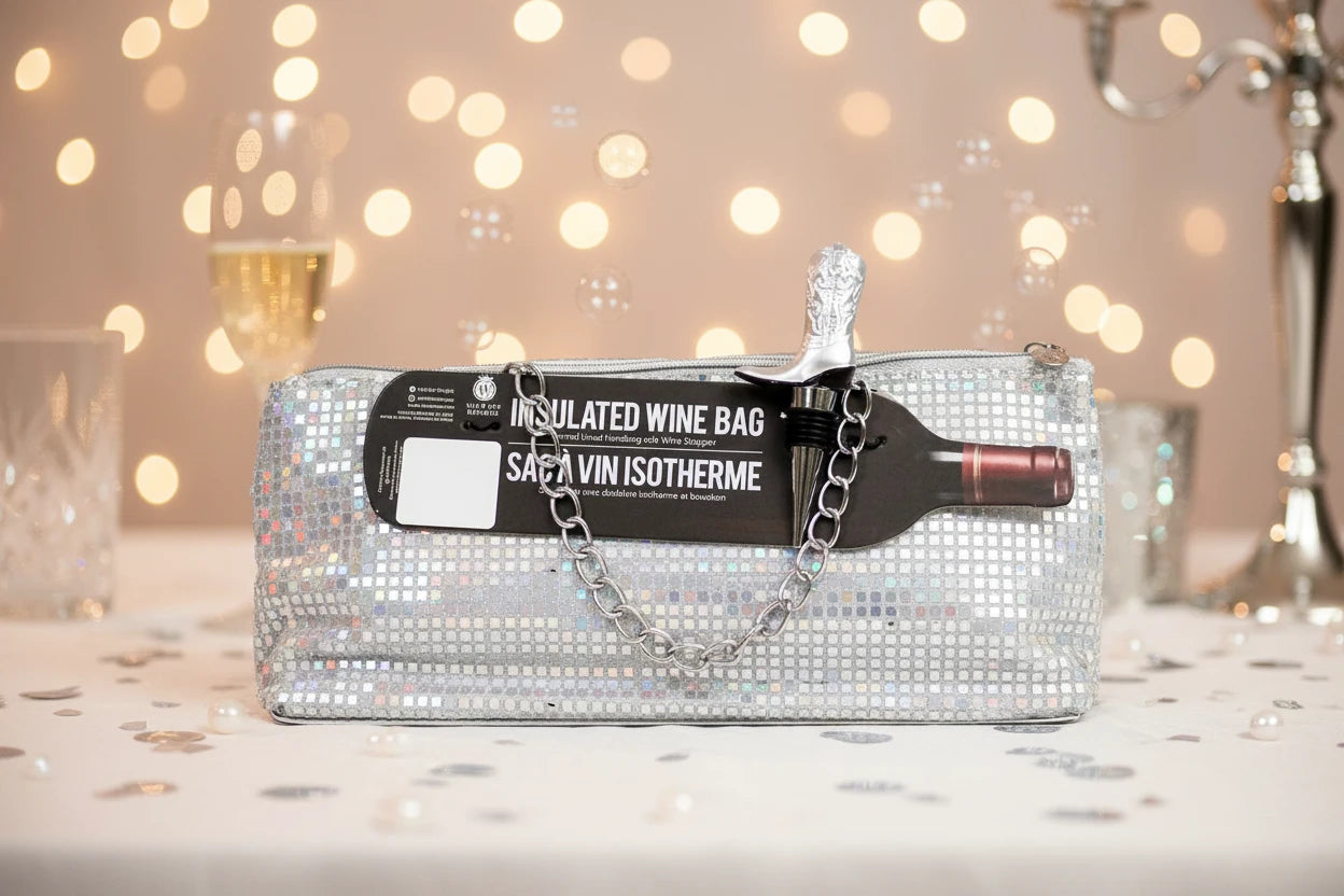 Disco Insulated Wine Bag & Silver Cowboy Boot Stopper