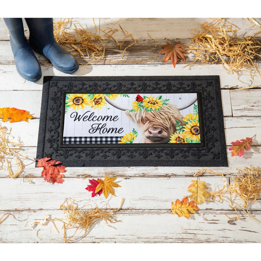 Floral Highland cow estate mat