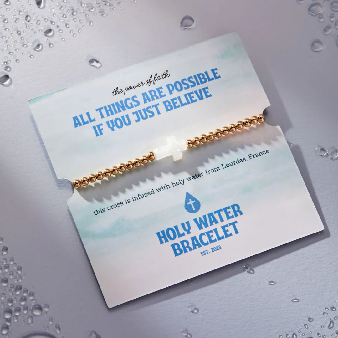 Holy Water Stretch Cross Bracelet - Gold