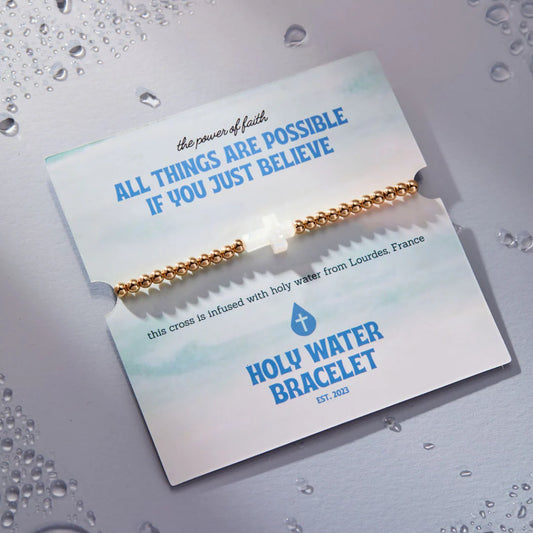 Holy Water Stretch Cross Bracelet - Gold