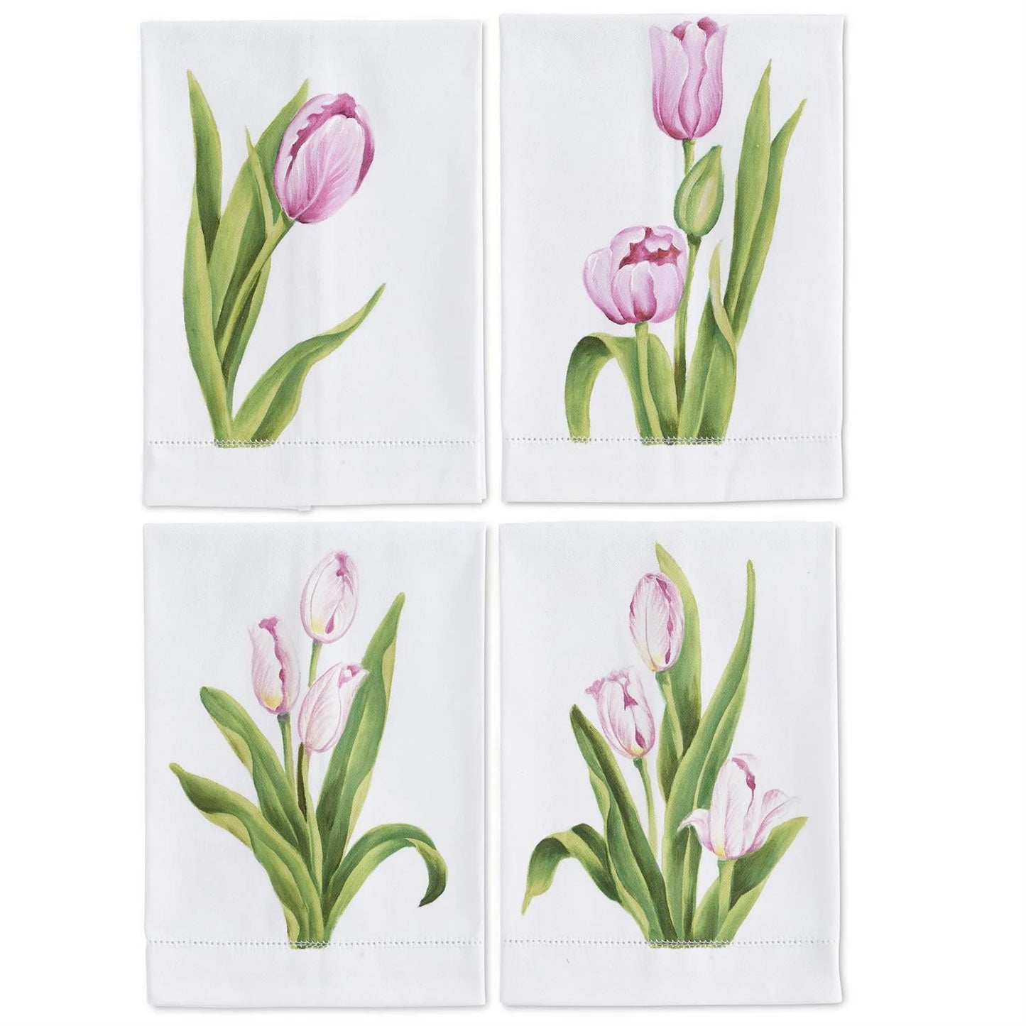 Assorted Pink Tulip Hand Painted Cotton Guest Towels - Each