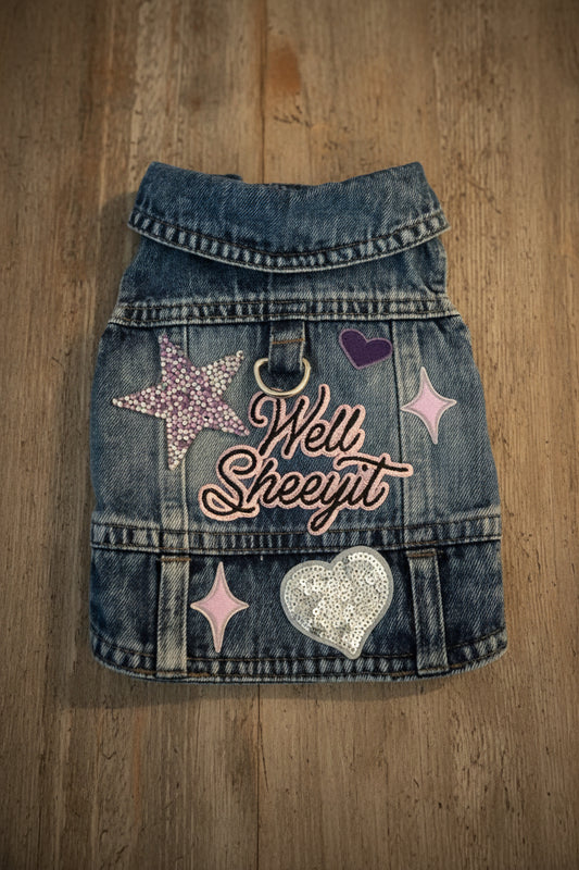 Blue Loops Denim Dog Vest "Sheeyit"