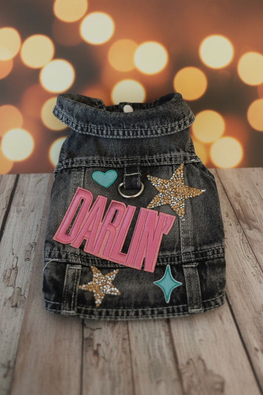 Black Loops Denim Dog Vest "Darlin"